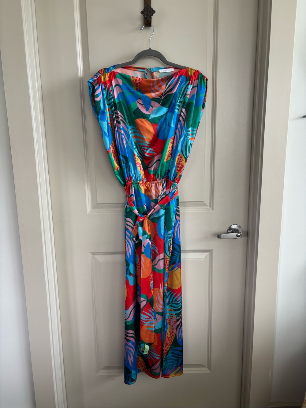 Karlie Multicolor Tropical Maxi Dress with Blue & Orange Accents